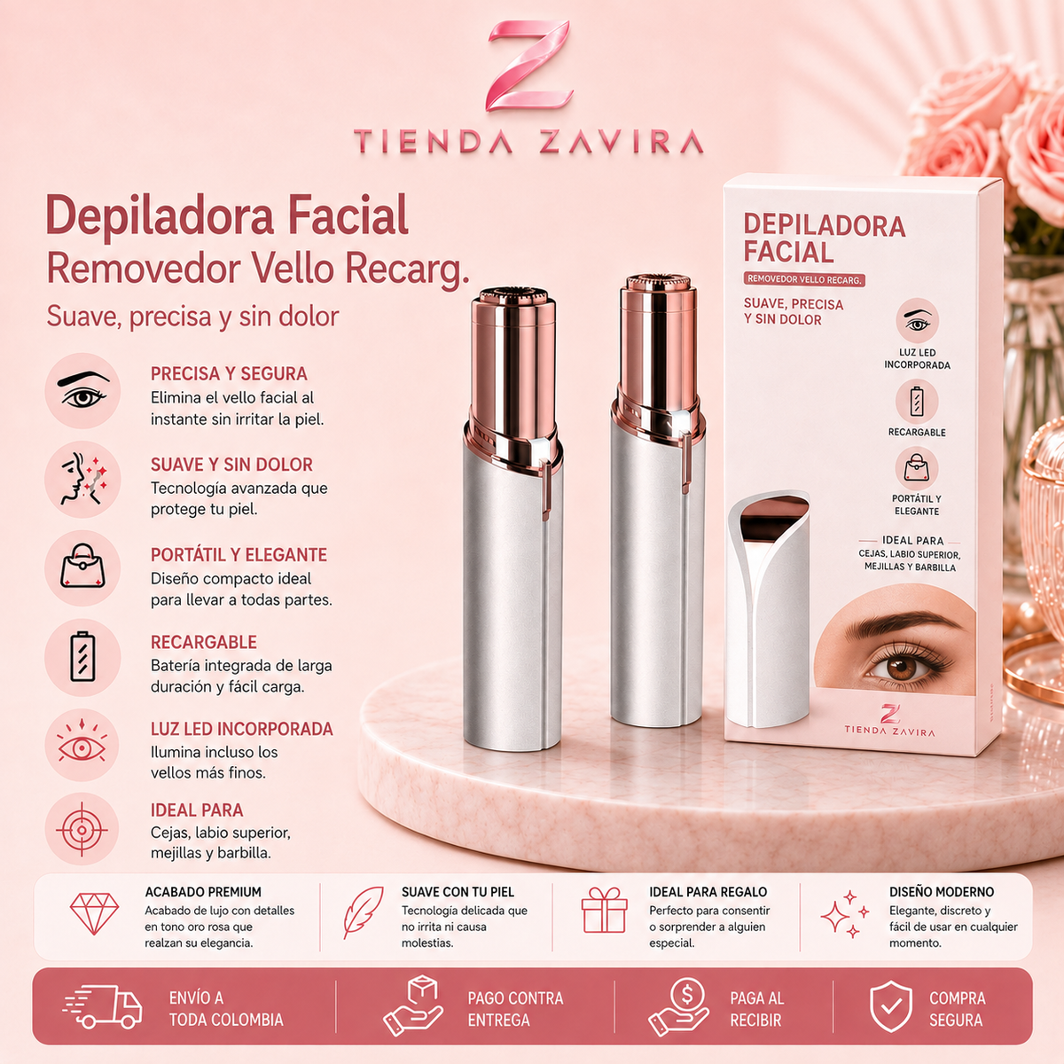 Depiladora Facial Removedor Vello Recarg 1