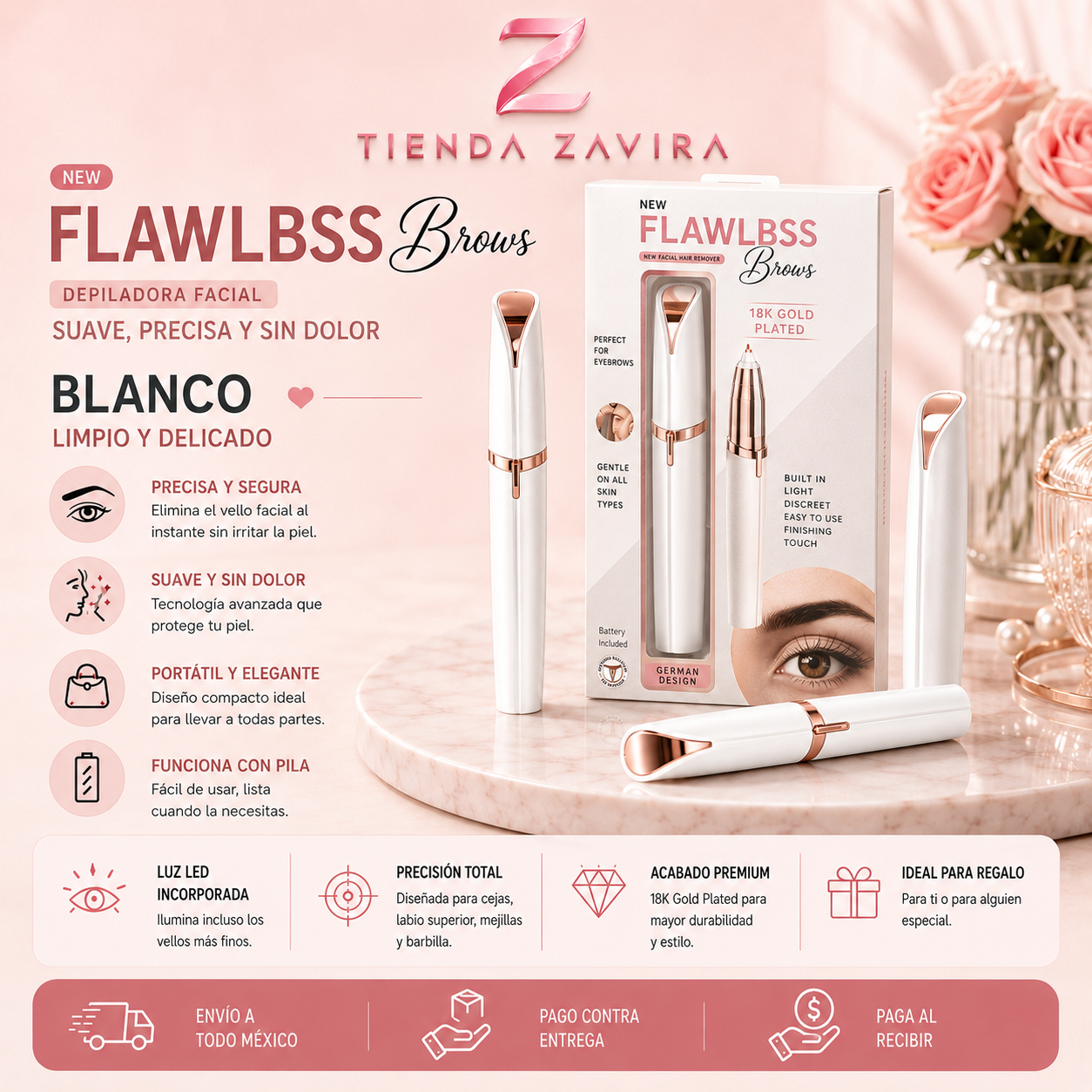 Depiladora Facial Eléctrica Flawlbss