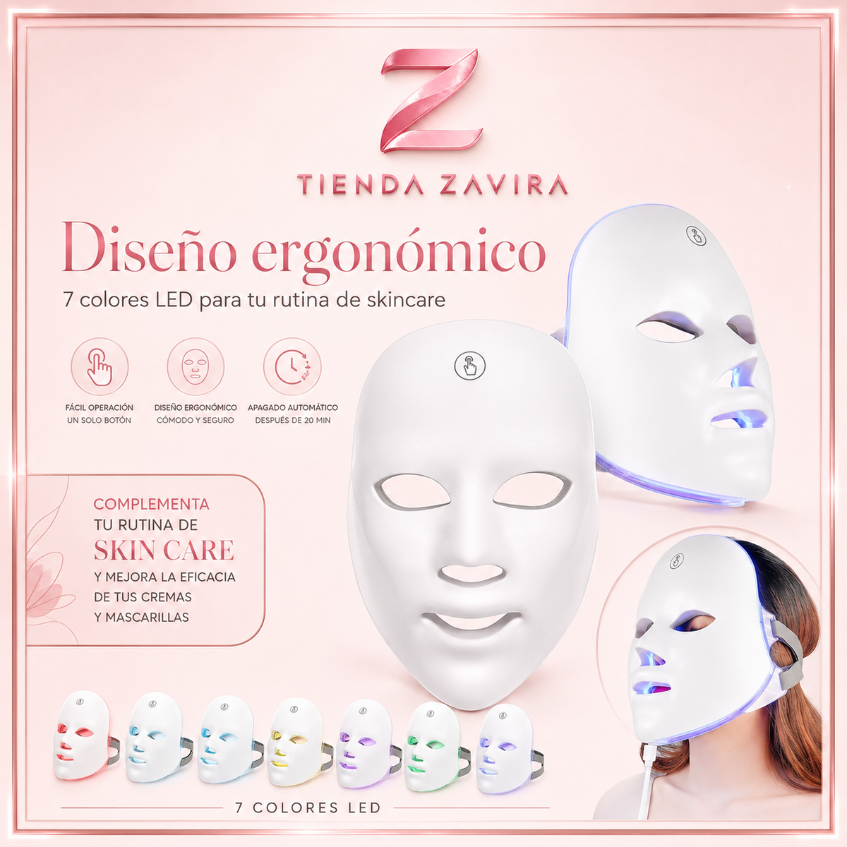 Mascara Facial Led Luz De 7 Colores Spa